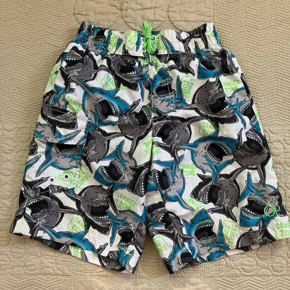 Boys Sz. 6/7 Shark Swim Trunks (Trunks, Carter's, Op) & New Eddie Bauer Swim Top - Picture 13 of 16